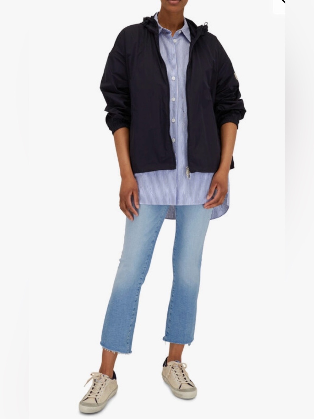 LAFAYETTE 148 Bluebird Crinkle Oversized Striped Shirt